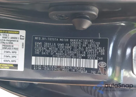 2009 Toyota Corolla Le from USA, damaged, VIN 2T1BU40E89C183196